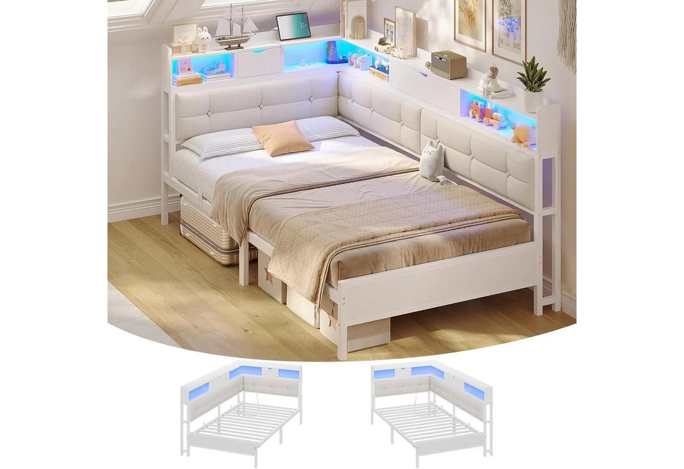 MSMASK Daybett Polsterbett Jugendbett mit LED-Beleuchtung und USB-Ladestation - Bild 2