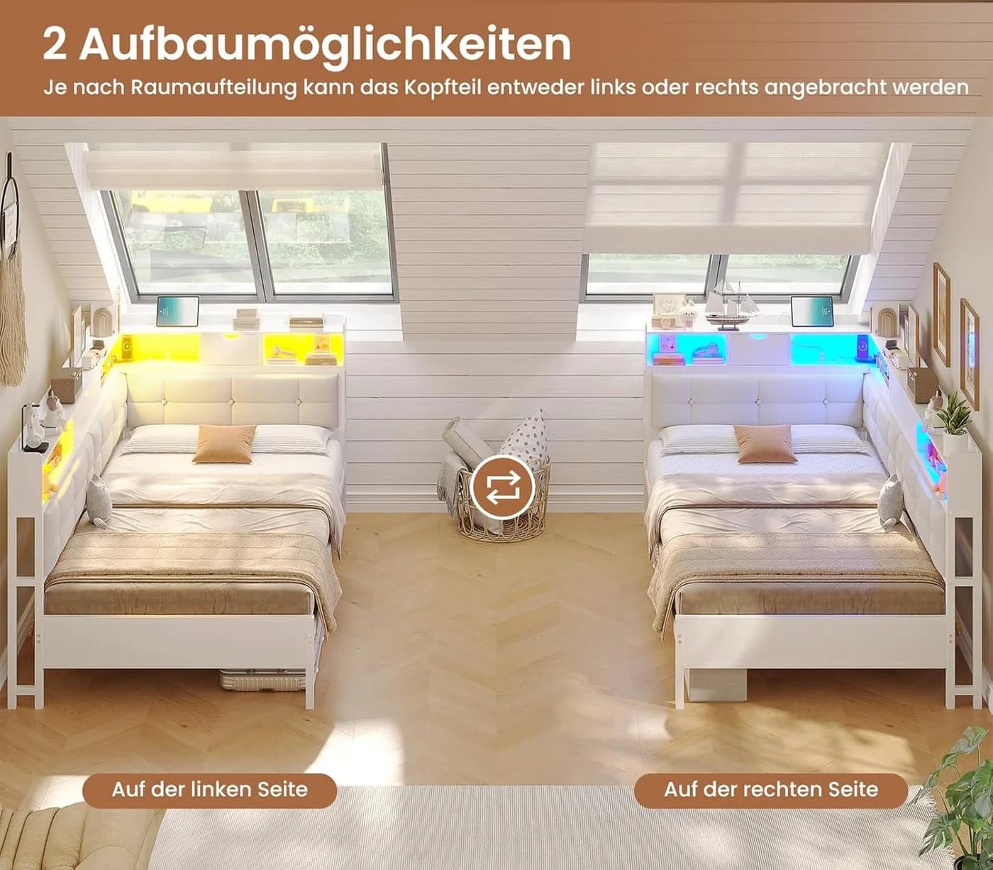 MSMASK Daybett Polsterbett Jugendbett mit LED-Beleuchtung und USB-Ladestation - Bild 4