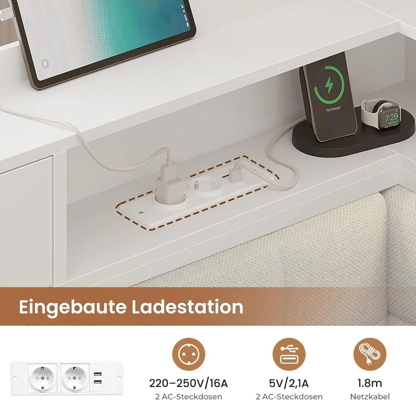 MSMASK Daybett Polsterbett Jugendbett mit LED-Beleuchtung und USB-Ladestation - Bild 5