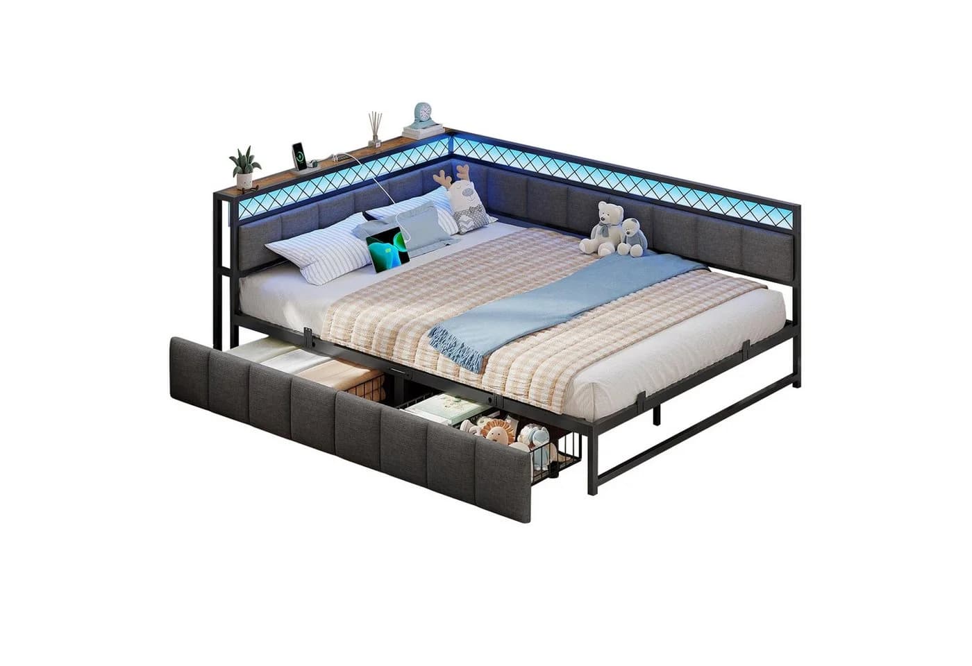 MSMASK Daybett Polsterbett Schlafsofa mit USB LED-Beleuchtung 140x200cm - Bild 2