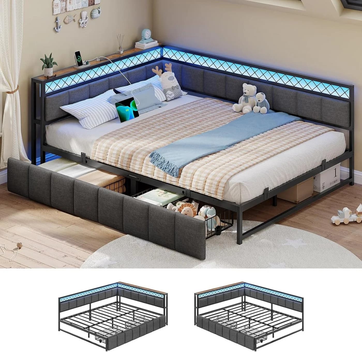 MSMASK Daybett Polsterbett Schlafsofa mit USB LED-Beleuchtung 140x200cm - Bild 3