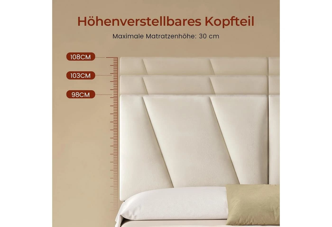 KIMENICH Polsterbett Beige Samt mit 4 Schubladen, LED & Steckdose - Bild 4
