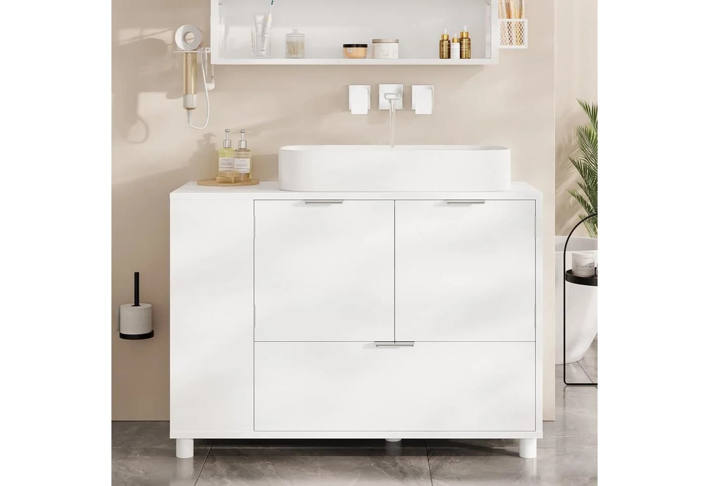 MSMASK Waschbeckenunterschrank Weiß 2 Türen Schublade Modern - Bild 2