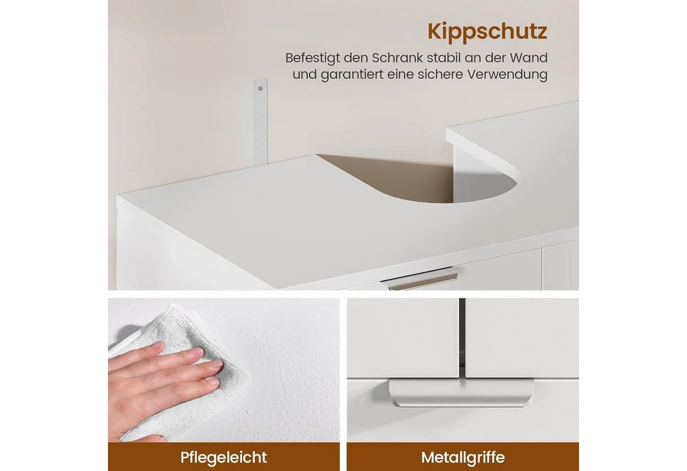 MSMASK Waschbeckenunterschrank Weiß 2 Türen Schublade Modern - Bild 5