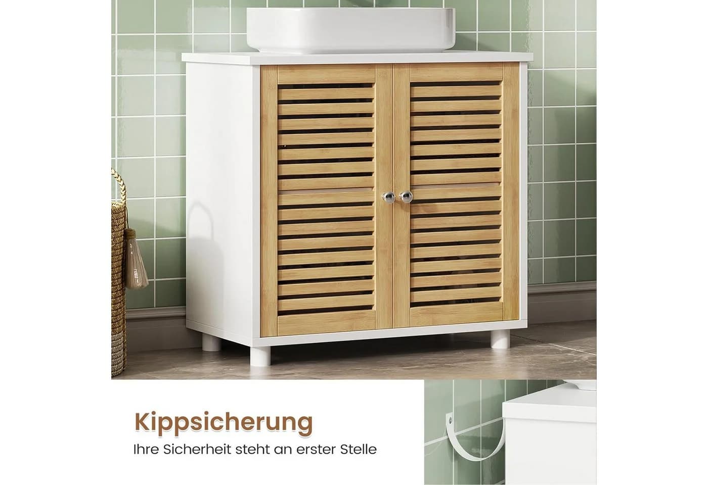 MSMASK Badezimmerschrank mit 2 Türen und Schublade Weiß - Bild 5