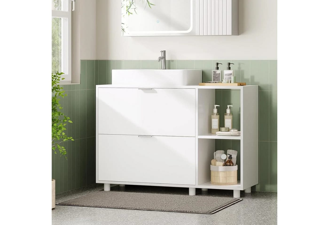 MSMASK Waschbeckenunterschrank Weiß mit 2 Schubladen und 3 Fächern - Bild 2