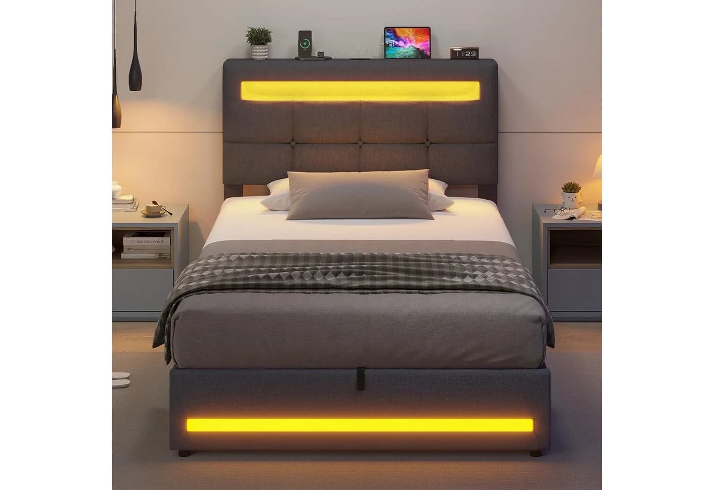 MSMASK Polsterbett mit LED und USB Stauraum - Bild 2