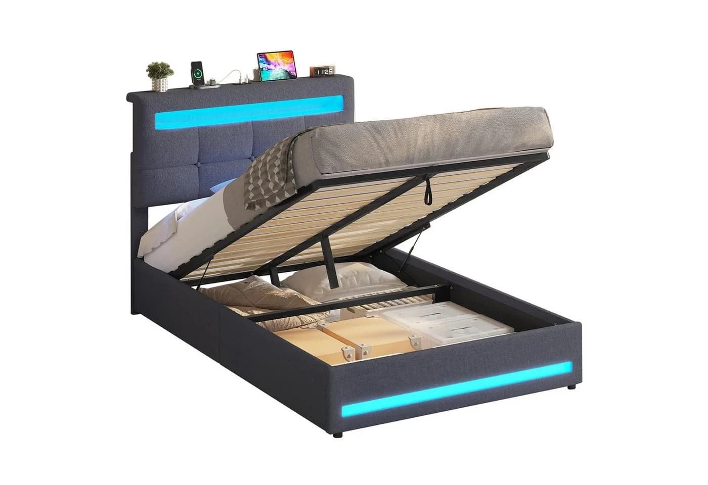 MSMASK Polsterbett mit LED und USB Stauraum - Bild 3