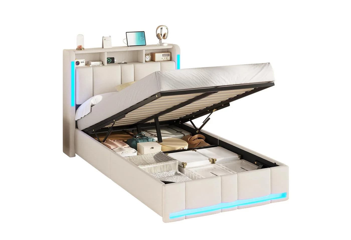 MSMASK Polsterbett mit Stauraum, LED & USB - Bild 3