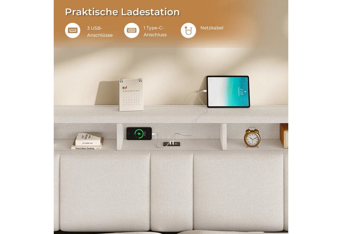 MSMASK Polsterbett mit Stauraum, LED & USB - Bild 4