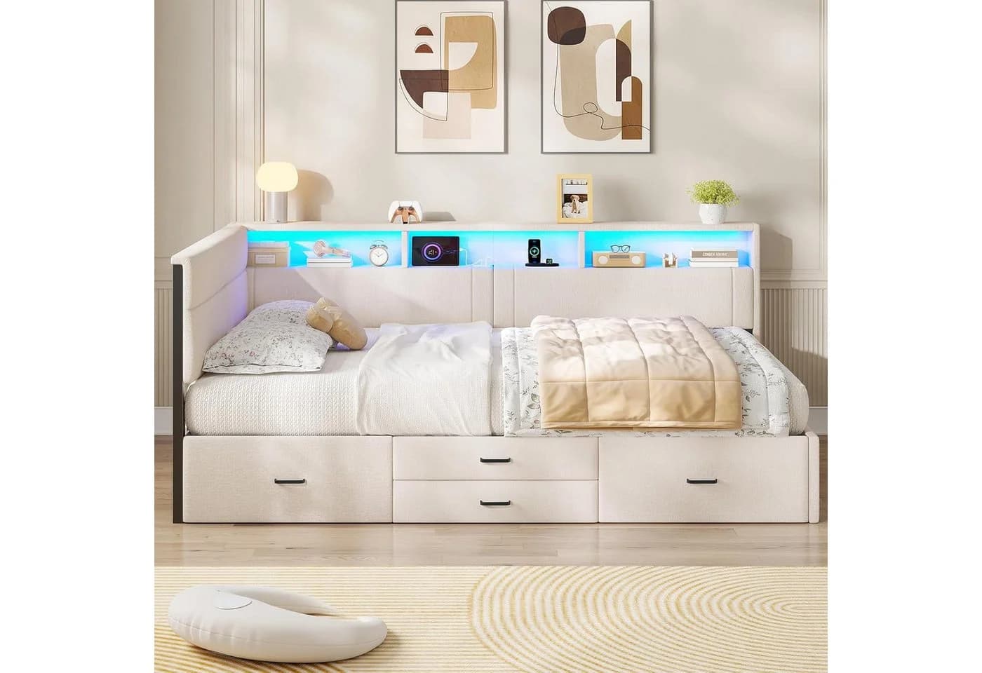 MSMASK Polsterbett 140x200 cm mit LED, Ladestation & Stauraum - Bild 4