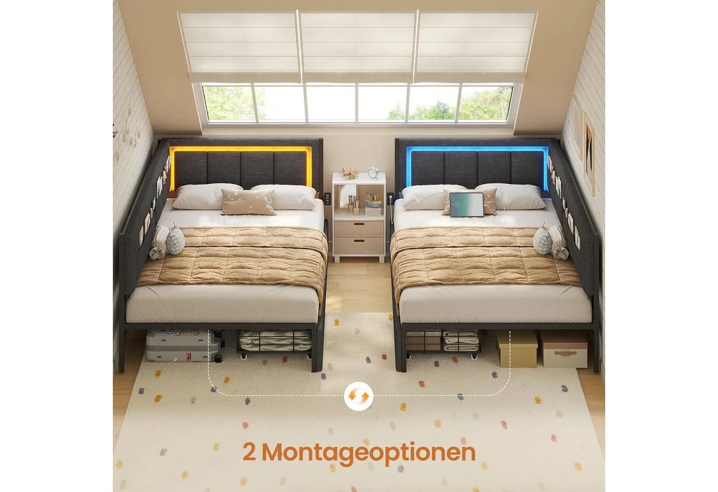 KIMENICH Polsterbett Schlafsofa Grau mit LED & Schubladen - Bild 5