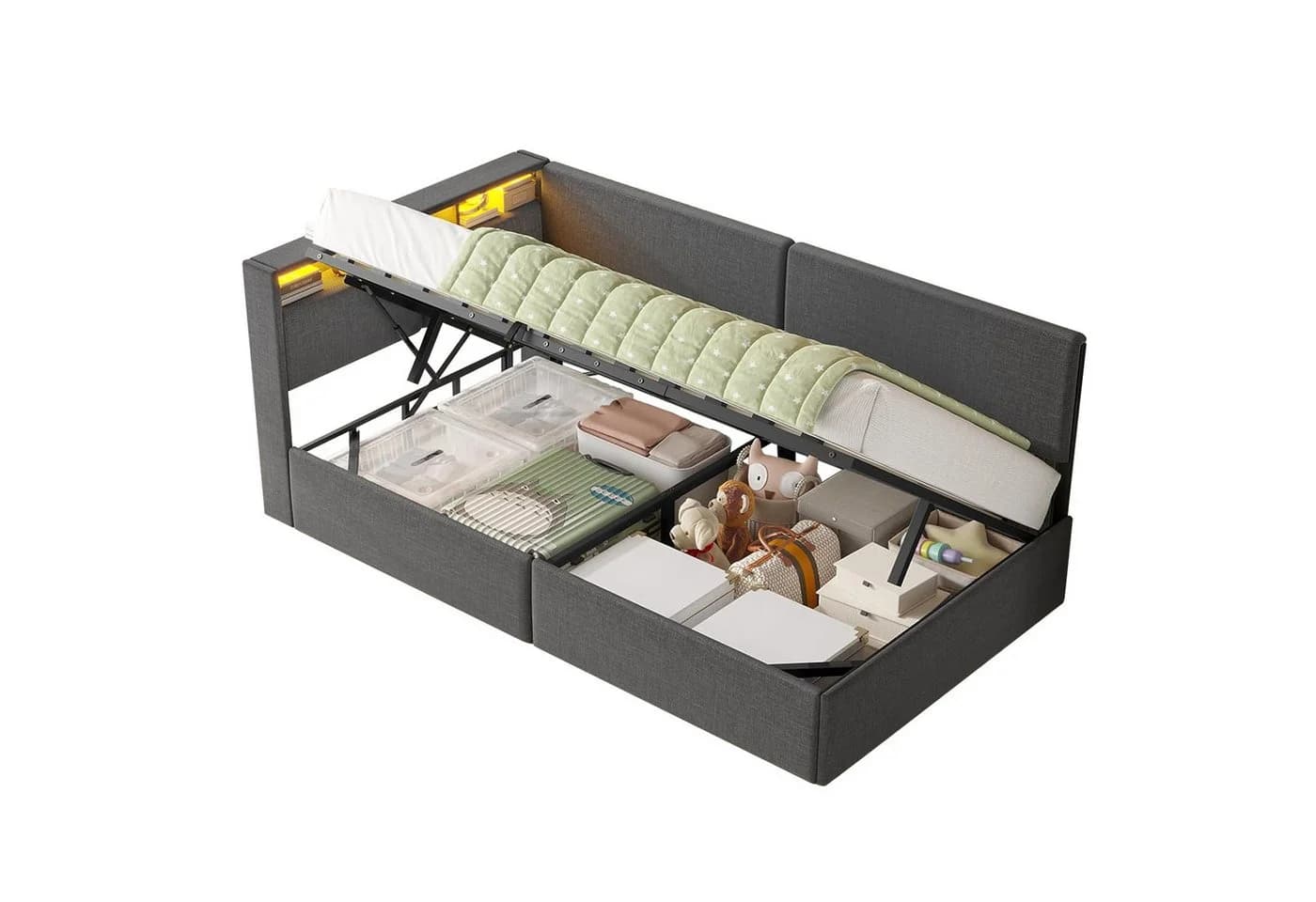 MSMASK Polsterbett 90x200 cm mit LED, USB & Stauraum Grau/Beige - Bild 3