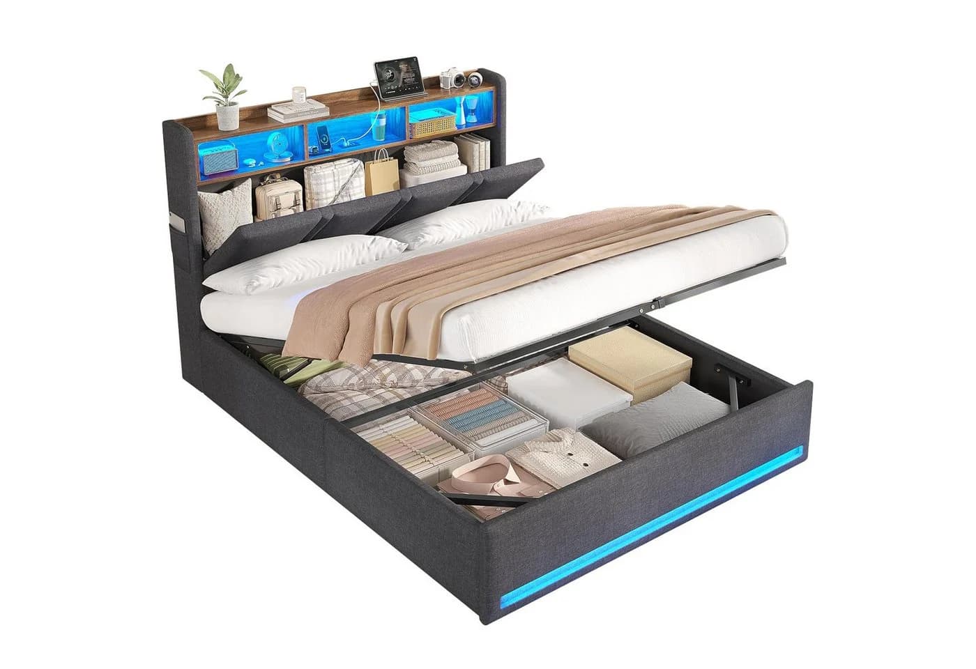 MSMASK Polsterbett 140x200 mit Stauraum, LED & USB - Bild 3