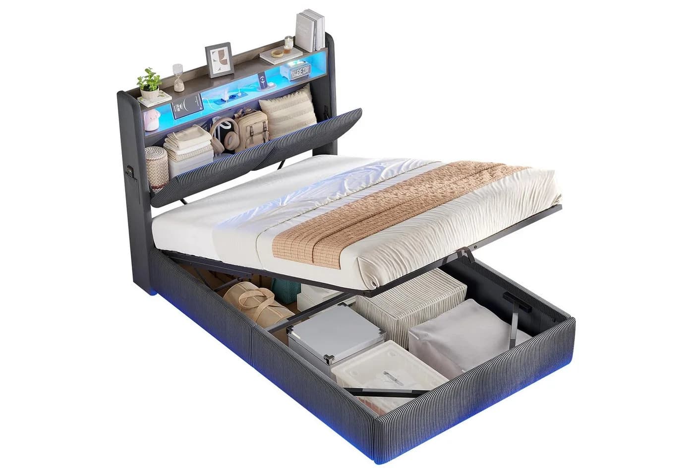 MSMASK Polsterbett 90x200cm mit LED, Stauraum & Ladestation - Bild 3