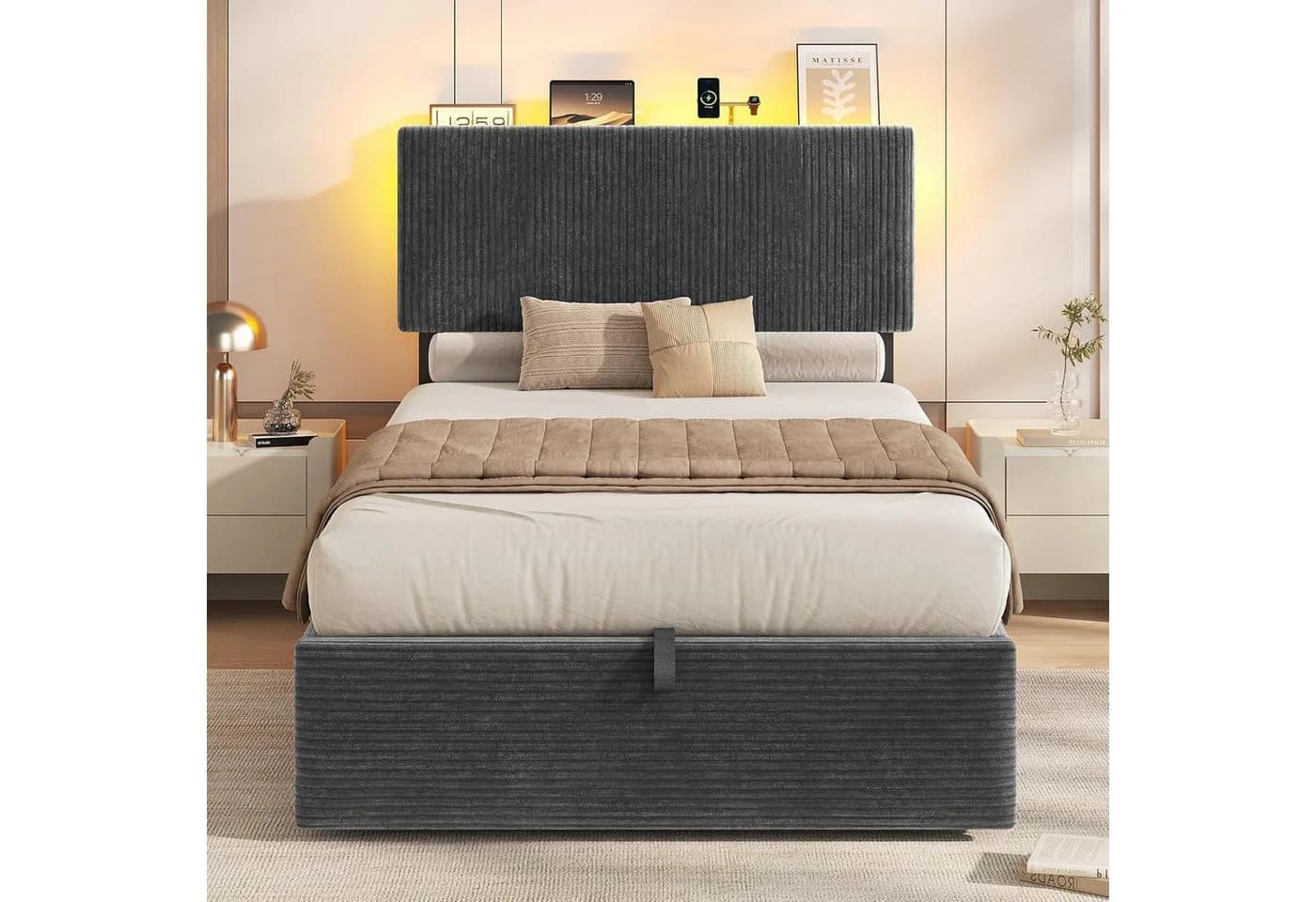 KIMENICH Polsterbett Grau mit Stauraum, LED & USB-C - Bild 4