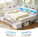 MSMASK Daybett Schlafsofa mit LED & Ladestation, Weiß/Grau/Braun Bild 2