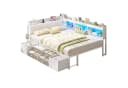 MSMASK Daybett Schlafsofa mit LED & Ladestation, Weiß/Grau/Braun Bild 3
