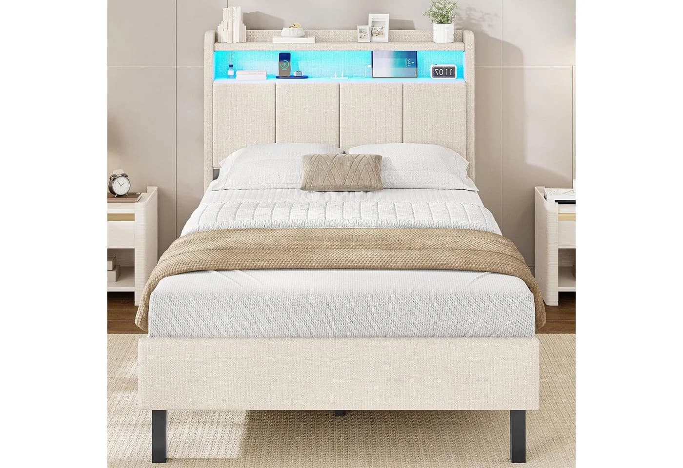 MSMASK Polsterbett mit LED & Ladestation Beige - Bild 2