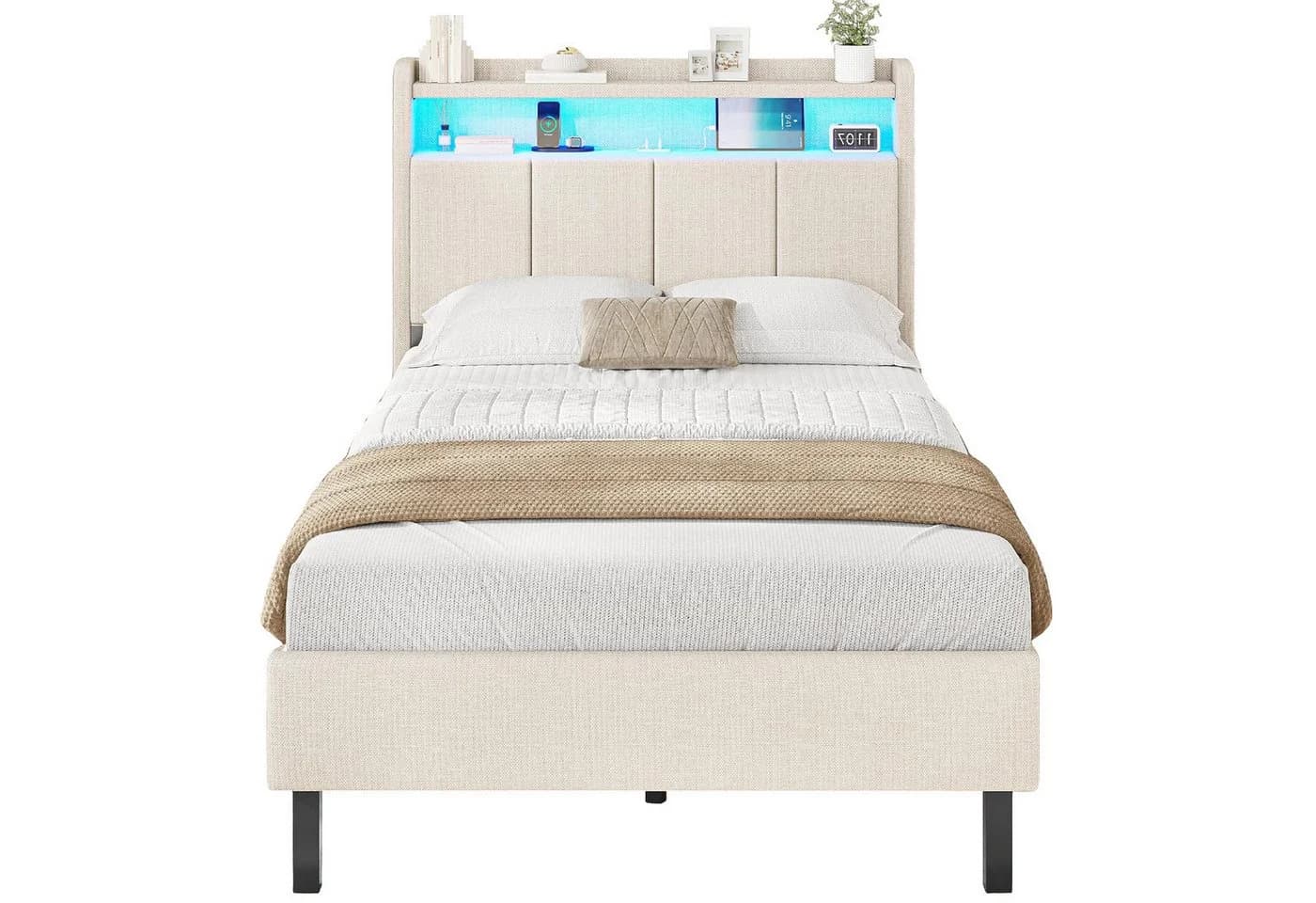 MSMASK Polsterbett mit LED & Ladestation Beige - Bild 3