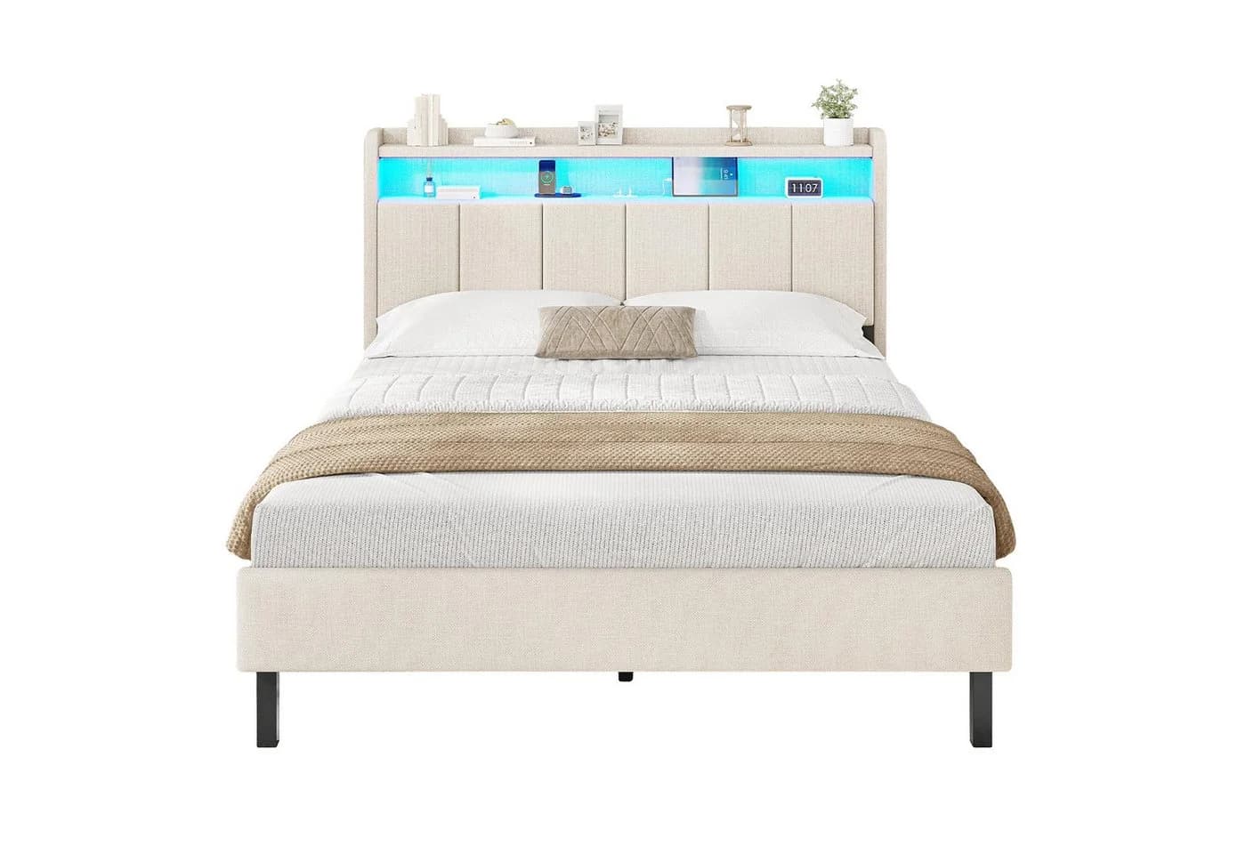 MSMASK Polsterbett 140x200 mit LED, Ladestation & Stauraum - Bild 3