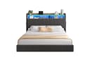 MSMASK Polsterbett Schwebebett mit LED-Beleuchtung und Ladestation Grau/Beige Bild 3