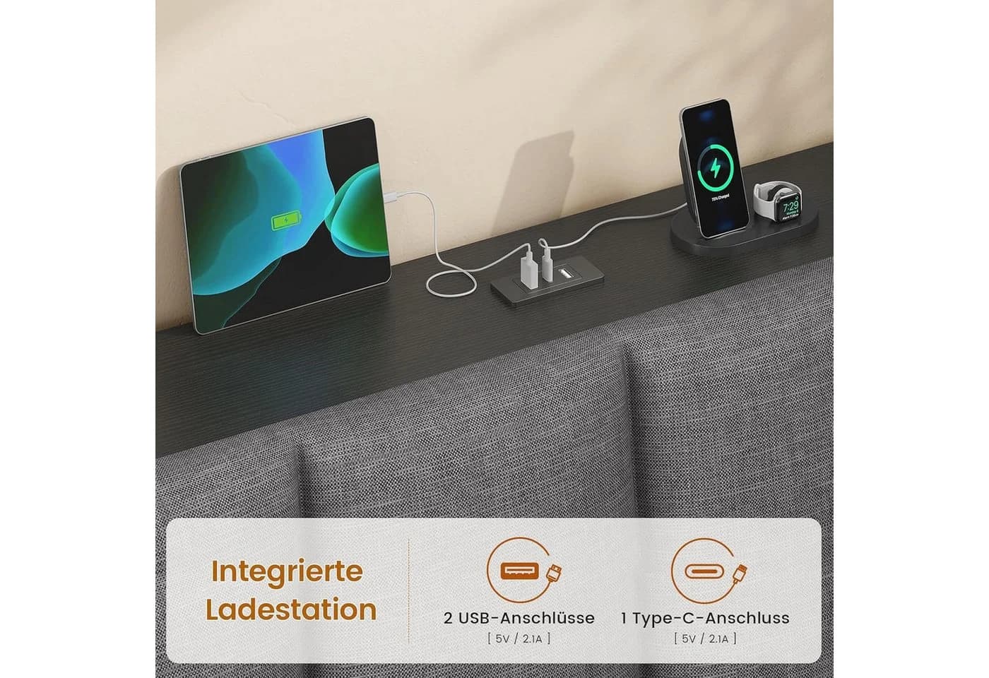KIMENICH Jugendbett Schwarz mit LED, USB & 7 Schubladen - Bild 5