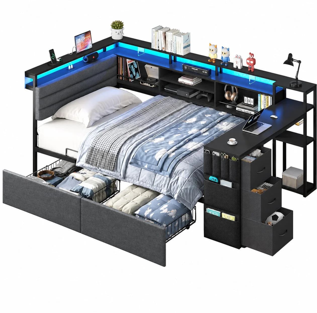 KIMENICH Jugendbett Schwarz mit LED-Beleuchtung und Schreibtisch - Bild 3