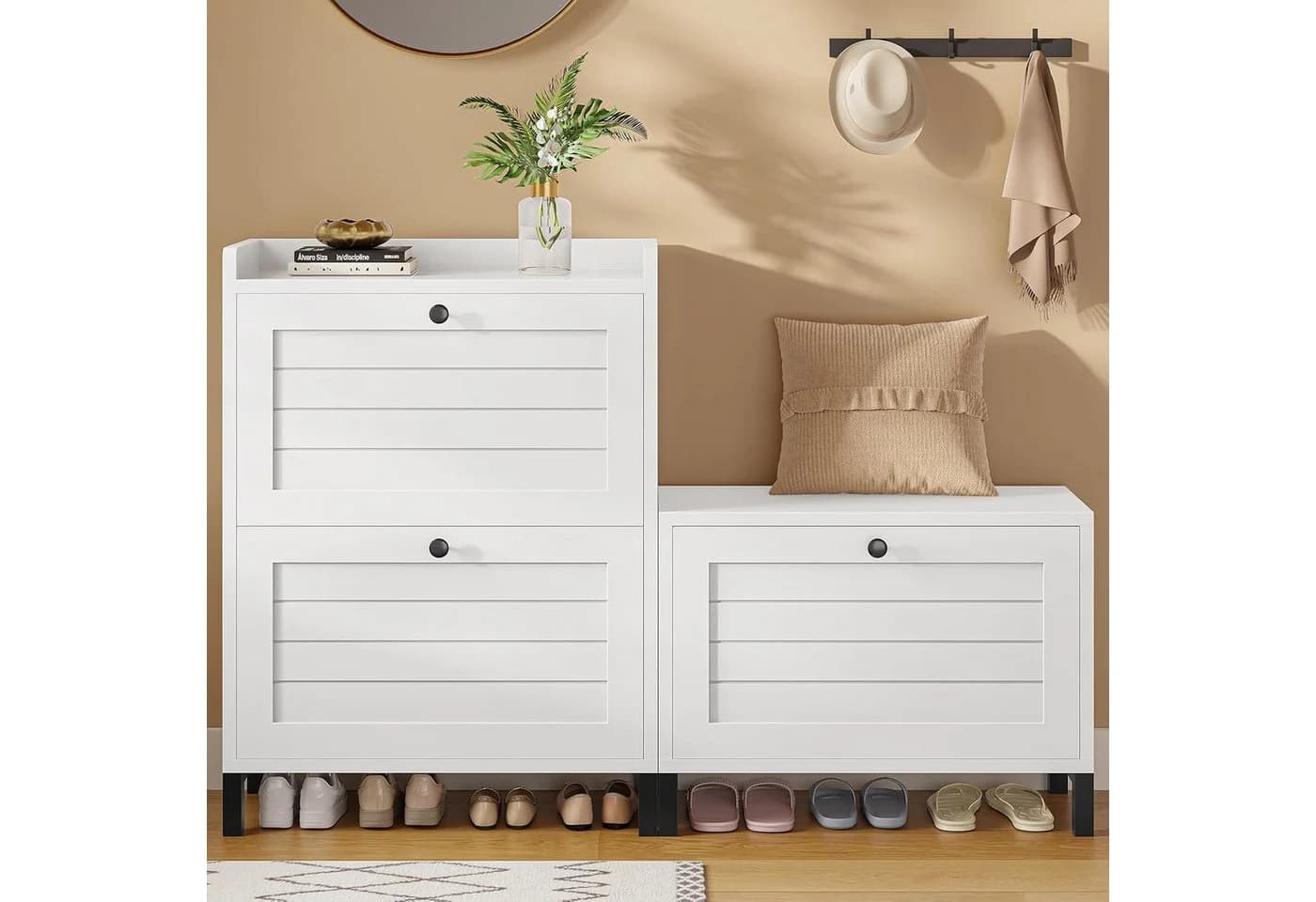 MSMASK Schuhschrank mit Sitzbank Weiß 3 Klappen - Bild 2