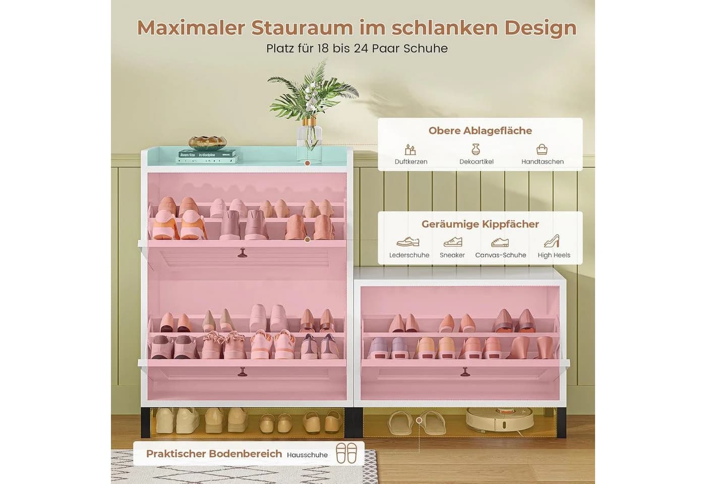 MSMASK Schuhschrank mit Sitzbank Weiß 3 Klappen - Bild 3