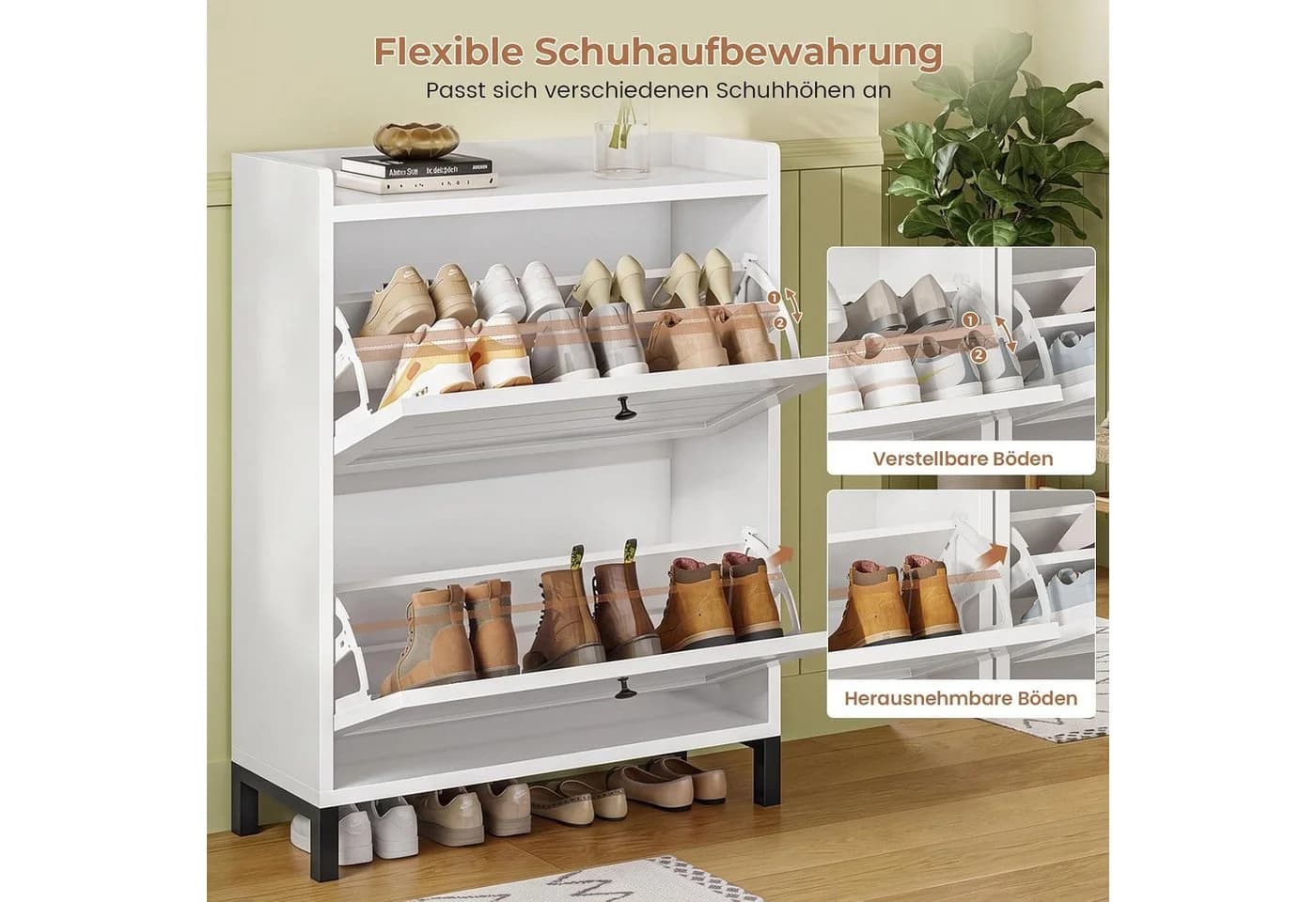 MSMASK Schuhschrank mit Sitzbank Weiß 3 Klappen - Bild 4