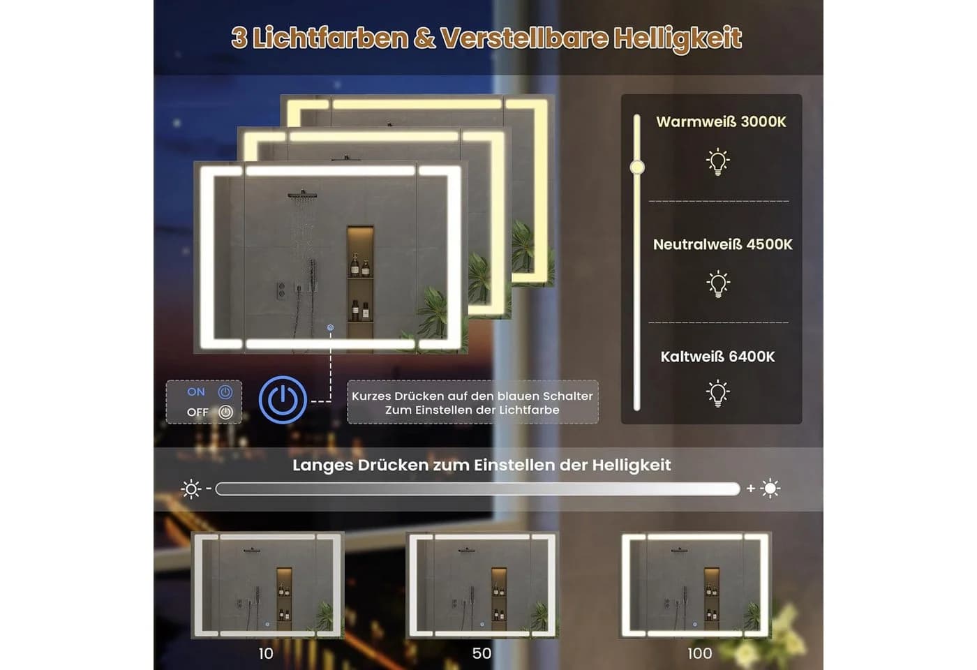 MSMASK Badezimmerspiegelschrank Weiß mit LED & Steckdose - Bild 3