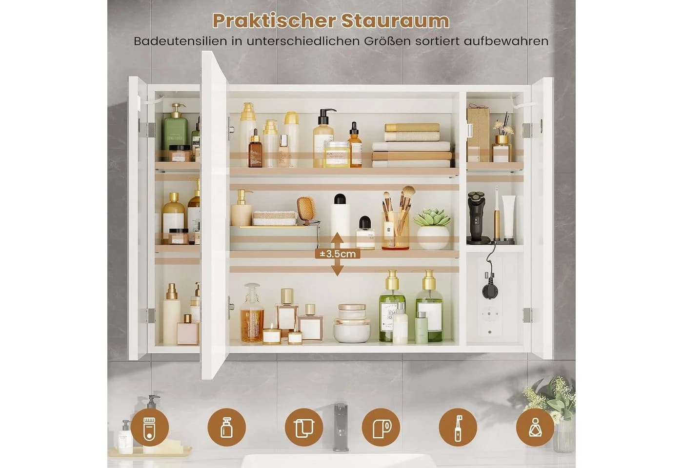 MSMASK Badezimmerspiegelschrank Weiß mit LED & Steckdose - Bild 5