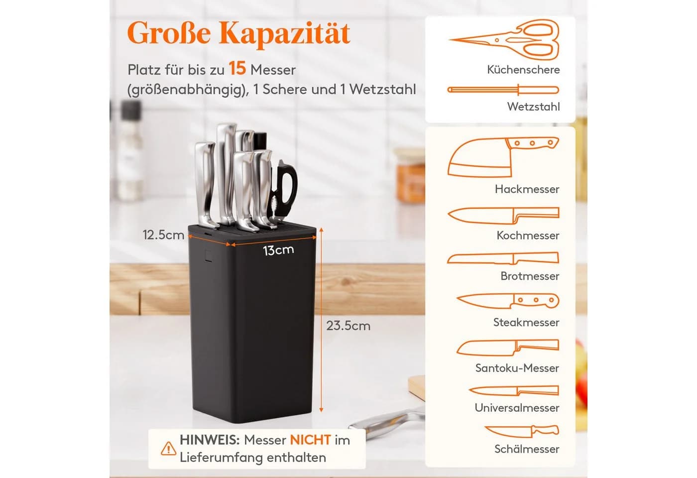 Lifewit Messerblock Schwarz mit Schlitz für Scheren und Messerschärfer