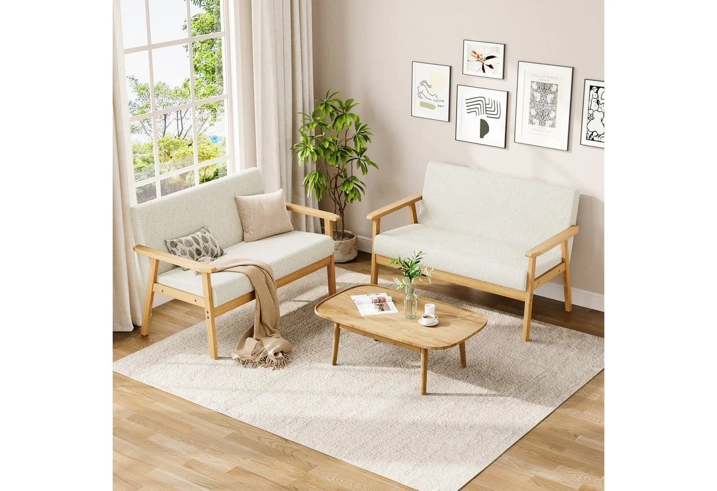 YOLEO 2-Sitzer Stoffsofa Couch mit Holz Armlehnen Loungesofa - Bild 4