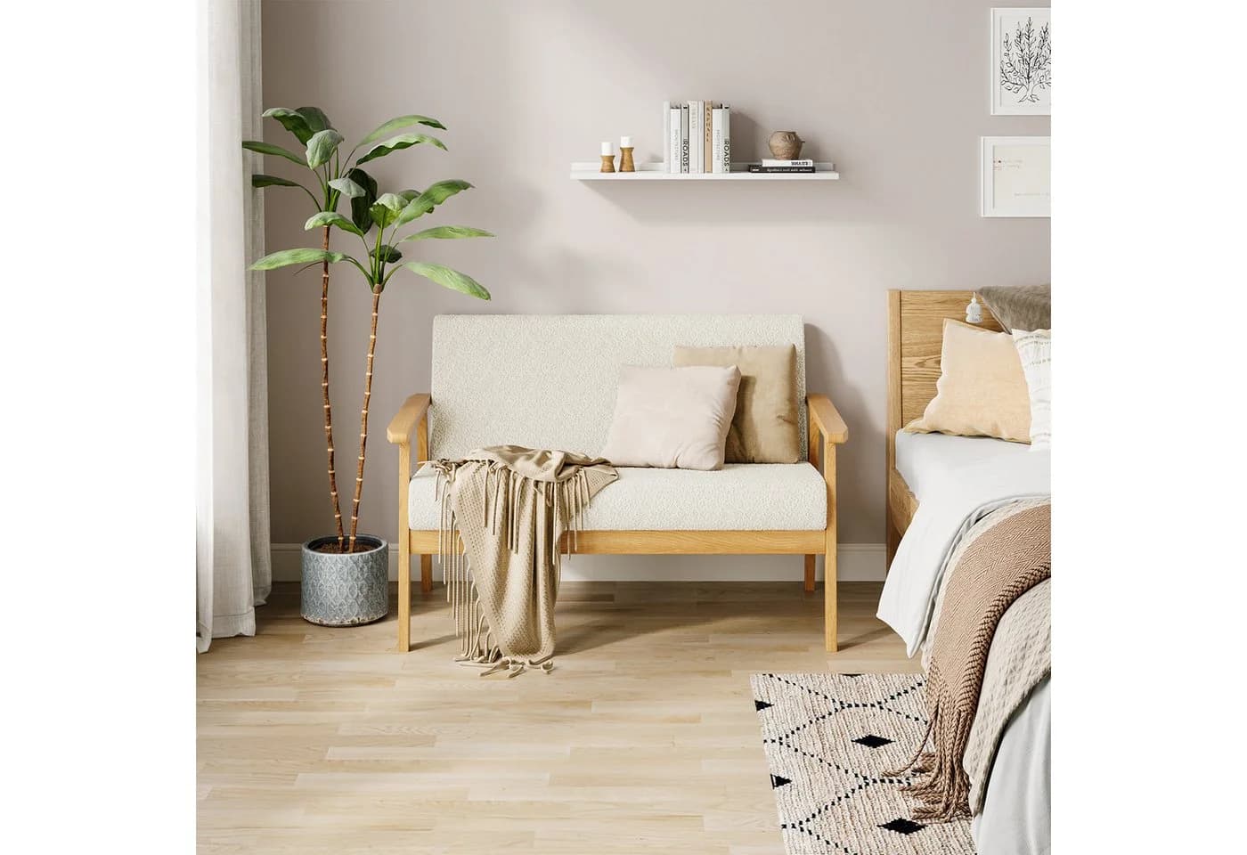 YOLEO 2-Sitzer Stoffsofa Couch mit Holz Armlehnen Loungesofa - Bild 5
