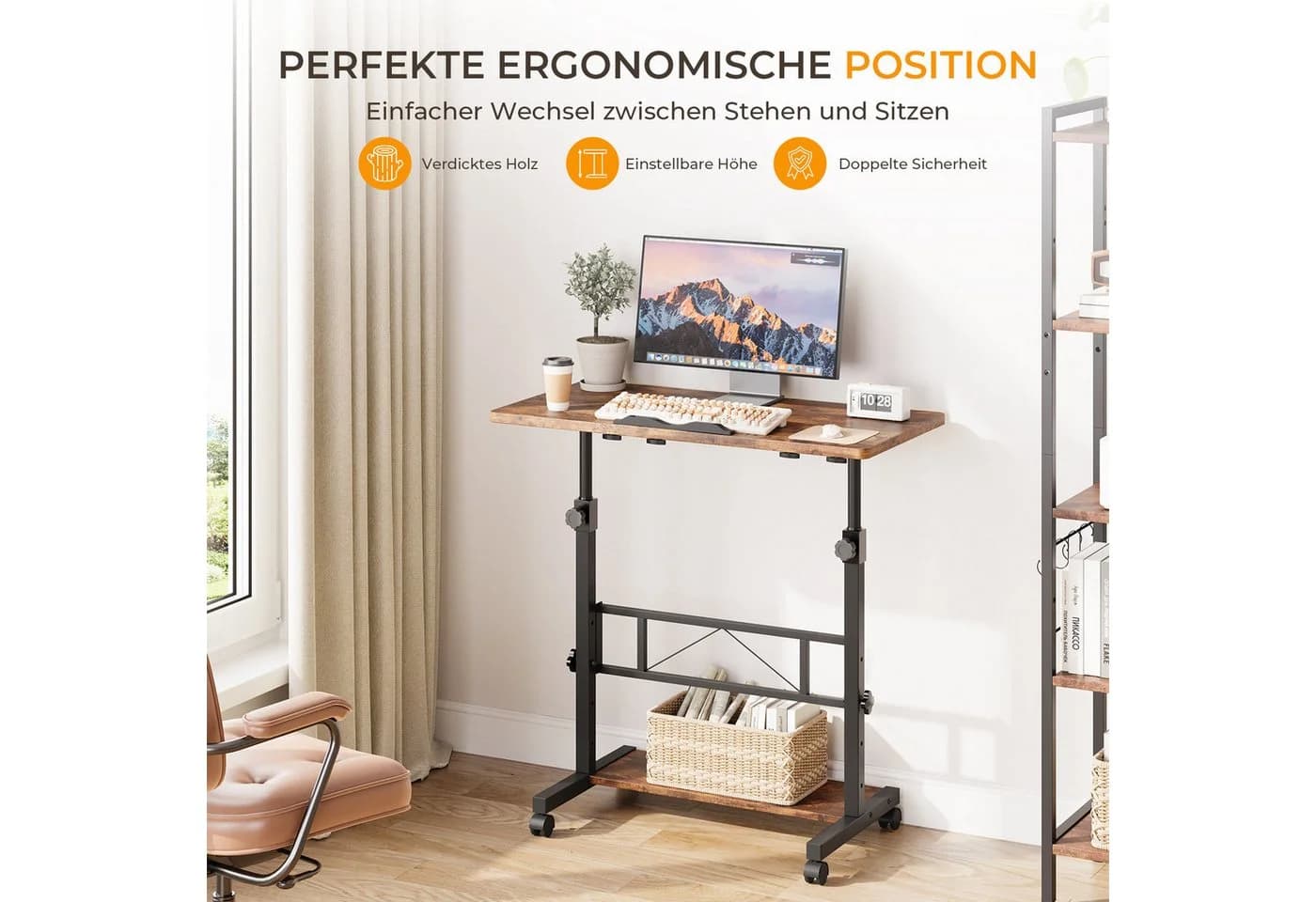 Dripex Schreibtisch Höhenverstellbar 80x40cm Braun