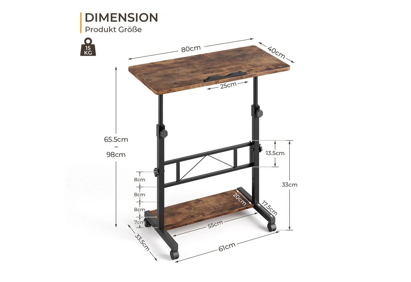 Dripex Schreibtisch Höhenverstellbar 80x40cm Braun - Bild 3