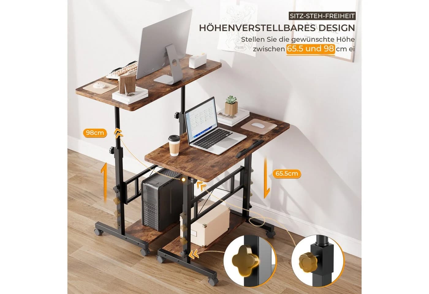 Dripex Schreibtisch Höhenverstellbar 80x40cm Braun - Bild 5