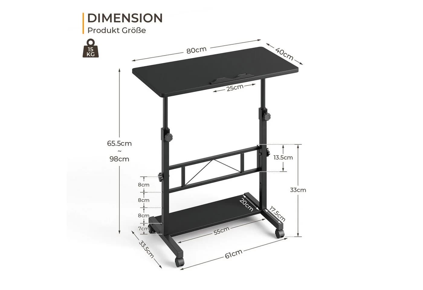 Dripex Schreibtisch Höhenverstellbar 80x40 cm Schwarz - Bild 3