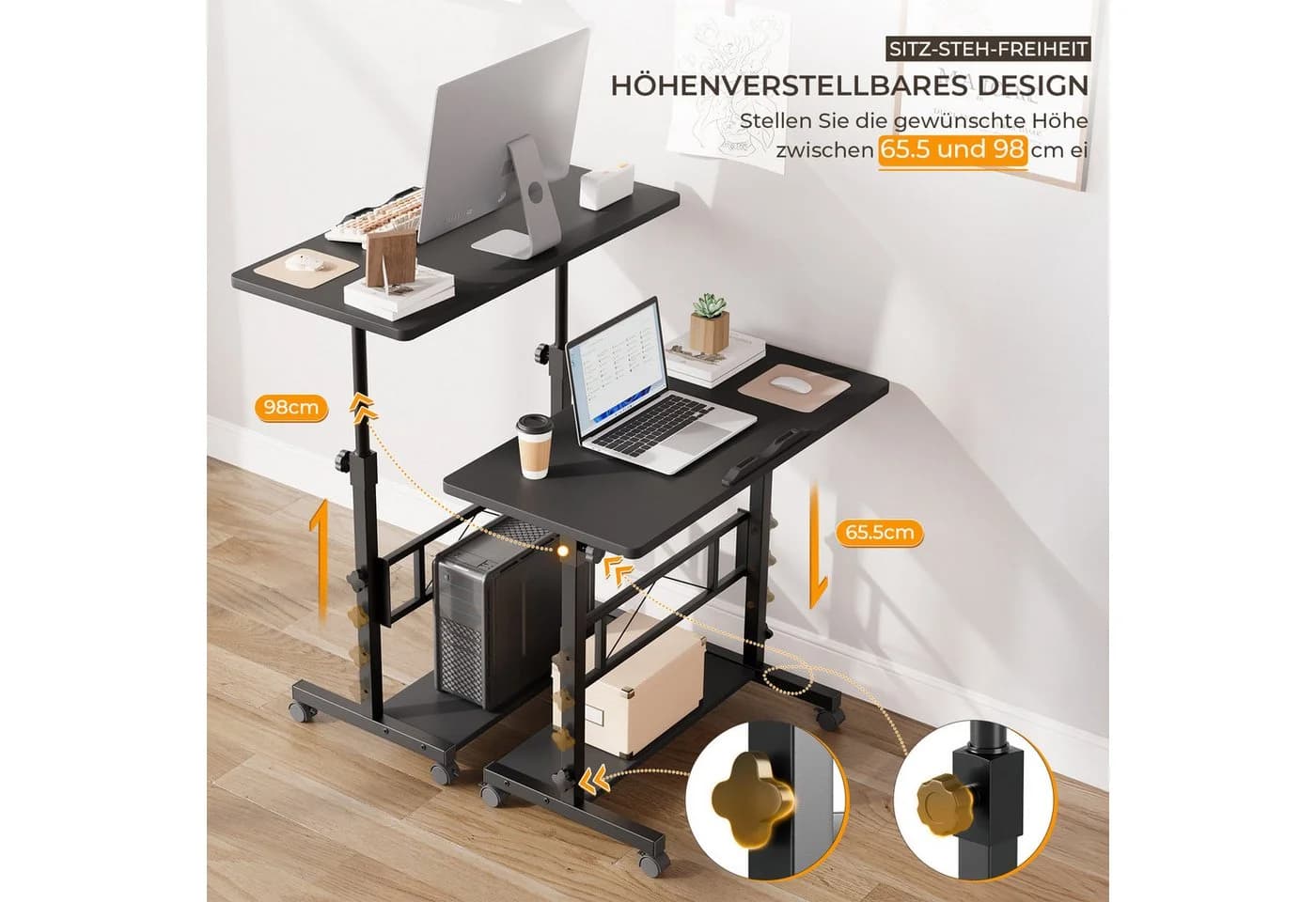 Dripex Schreibtisch Höhenverstellbar 80x40 cm Schwarz - Bild 5