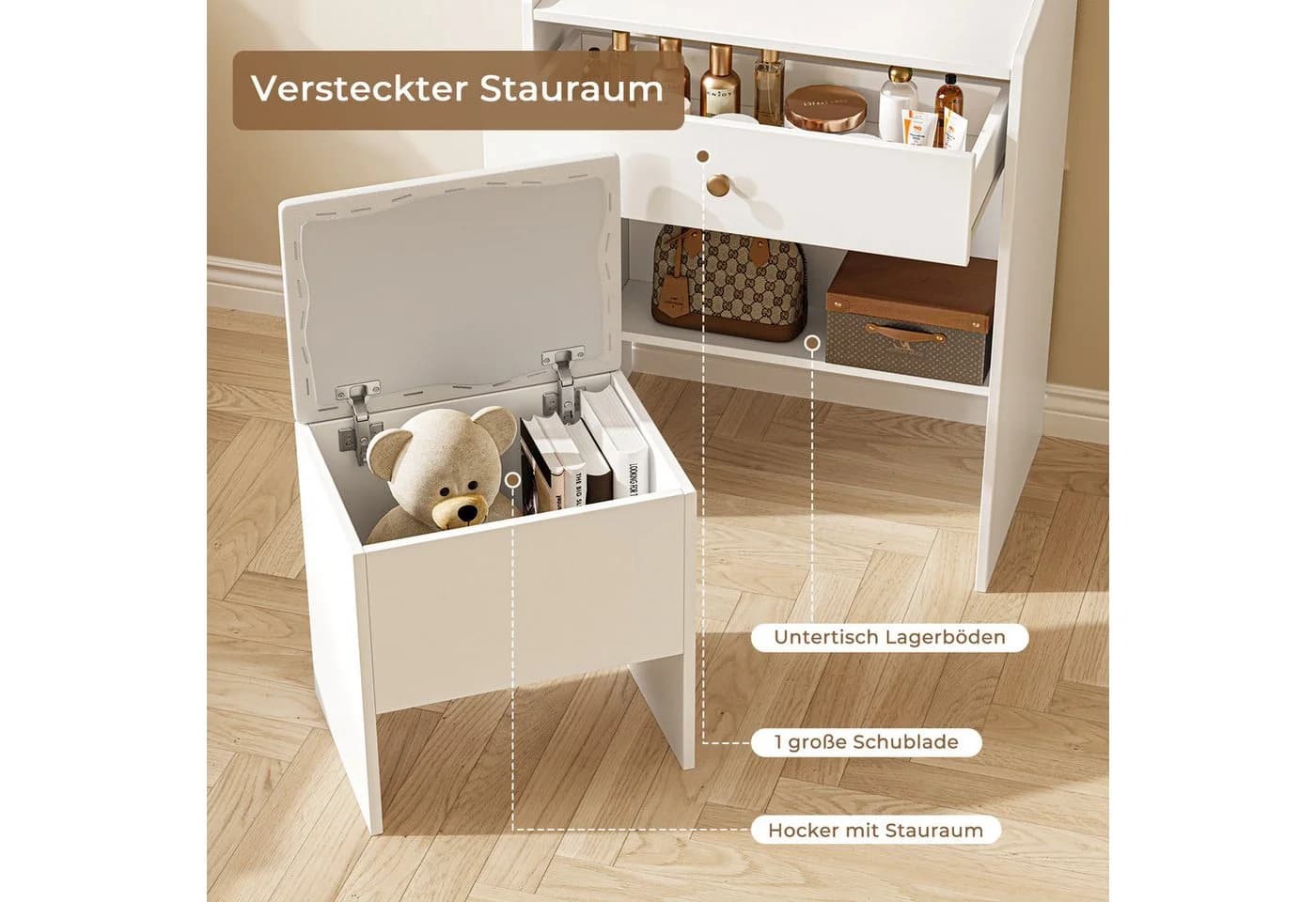 Dripex Schminktisch mit LED-Beleuchtung, Kosmetiktisch mit Hocker und Spiegel - Bild 5