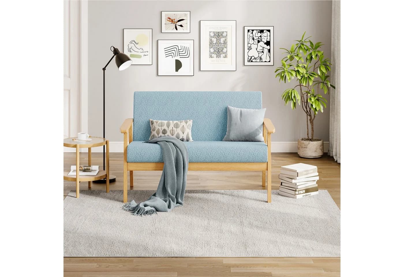 OUNUO 2-Sitzer Sofa Hellblau Skandinavisch Modern
