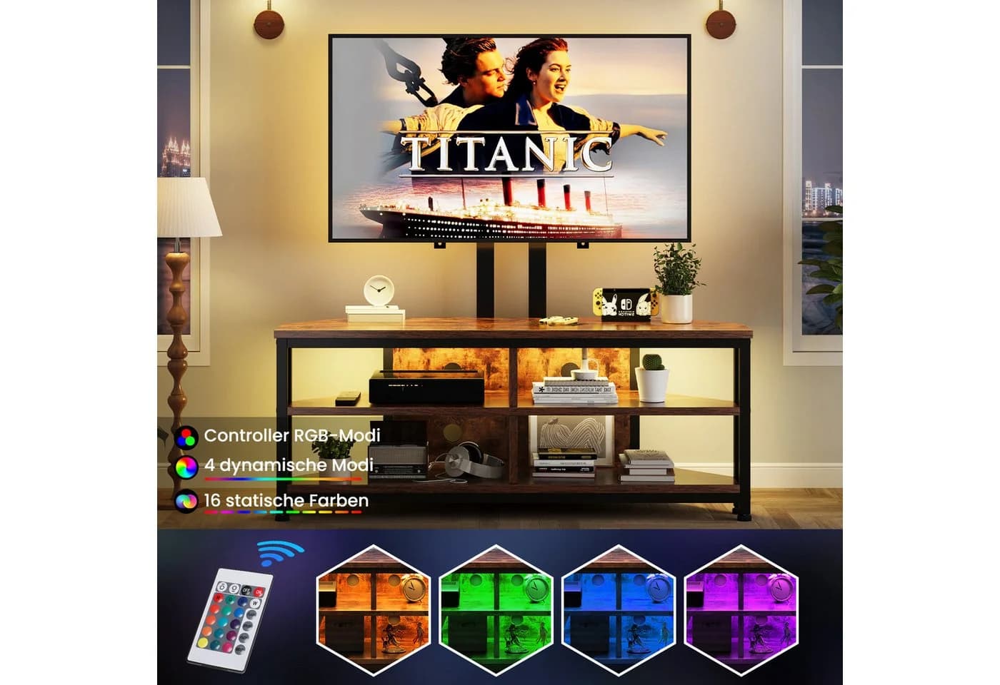 Dripex TV Lowboard Eckschrank mit Halterung und LED - Bild 3