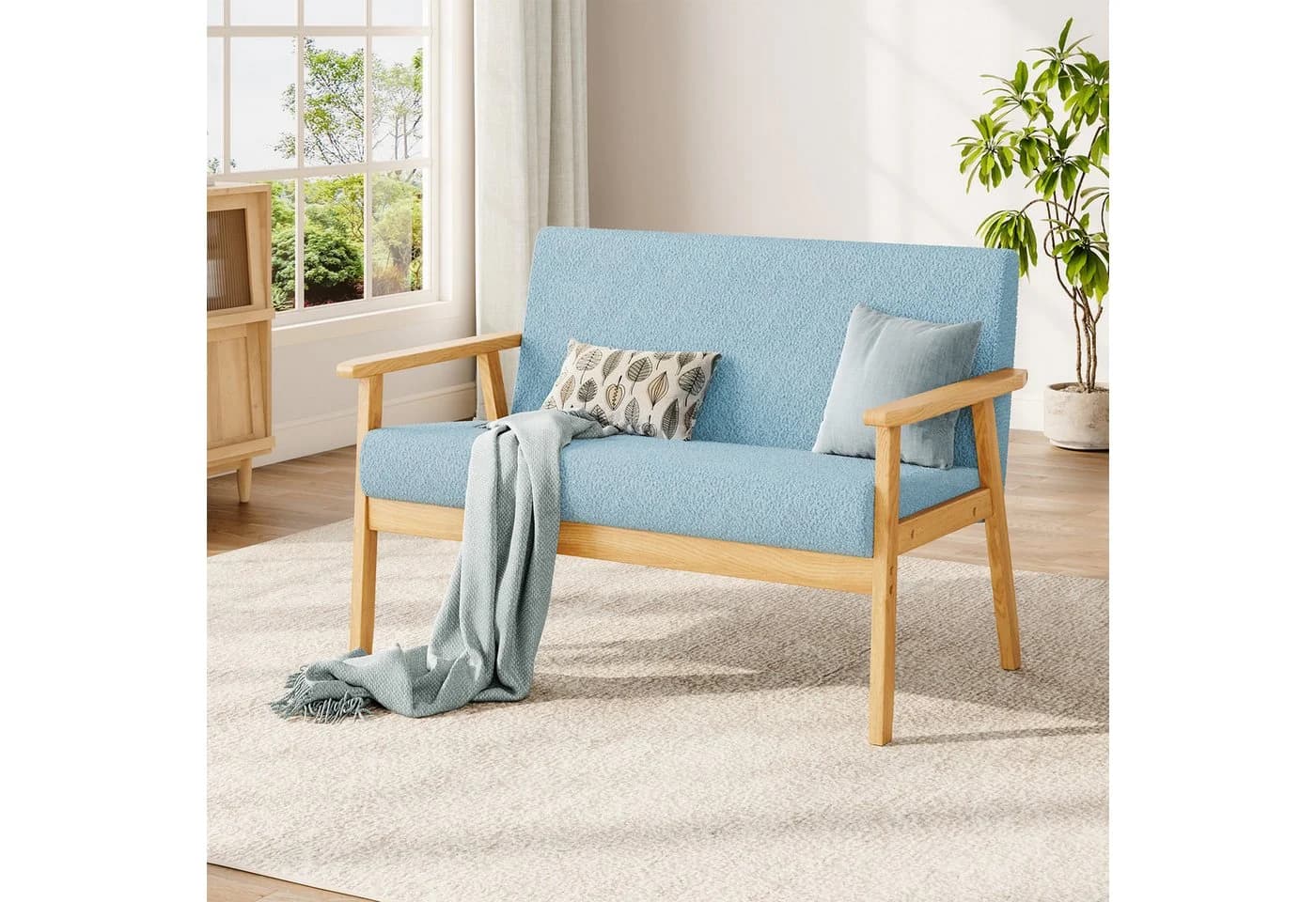 YOLEO 2-Sitzer Stoffsofa mit Holzarmlehnen