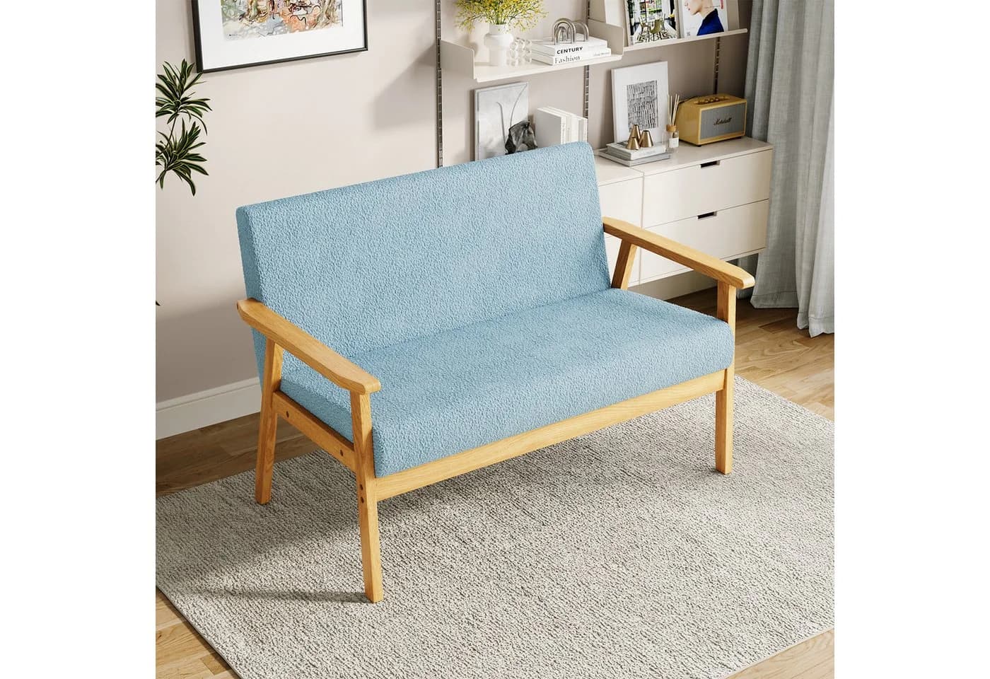 YOLEO 2-Sitzer Stoffsofa mit Holzarmlehnen - Bild 2