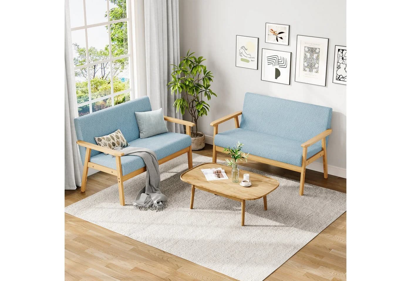 YOLEO 2-Sitzer Stoffsofa mit Holzarmlehnen - Bild 4