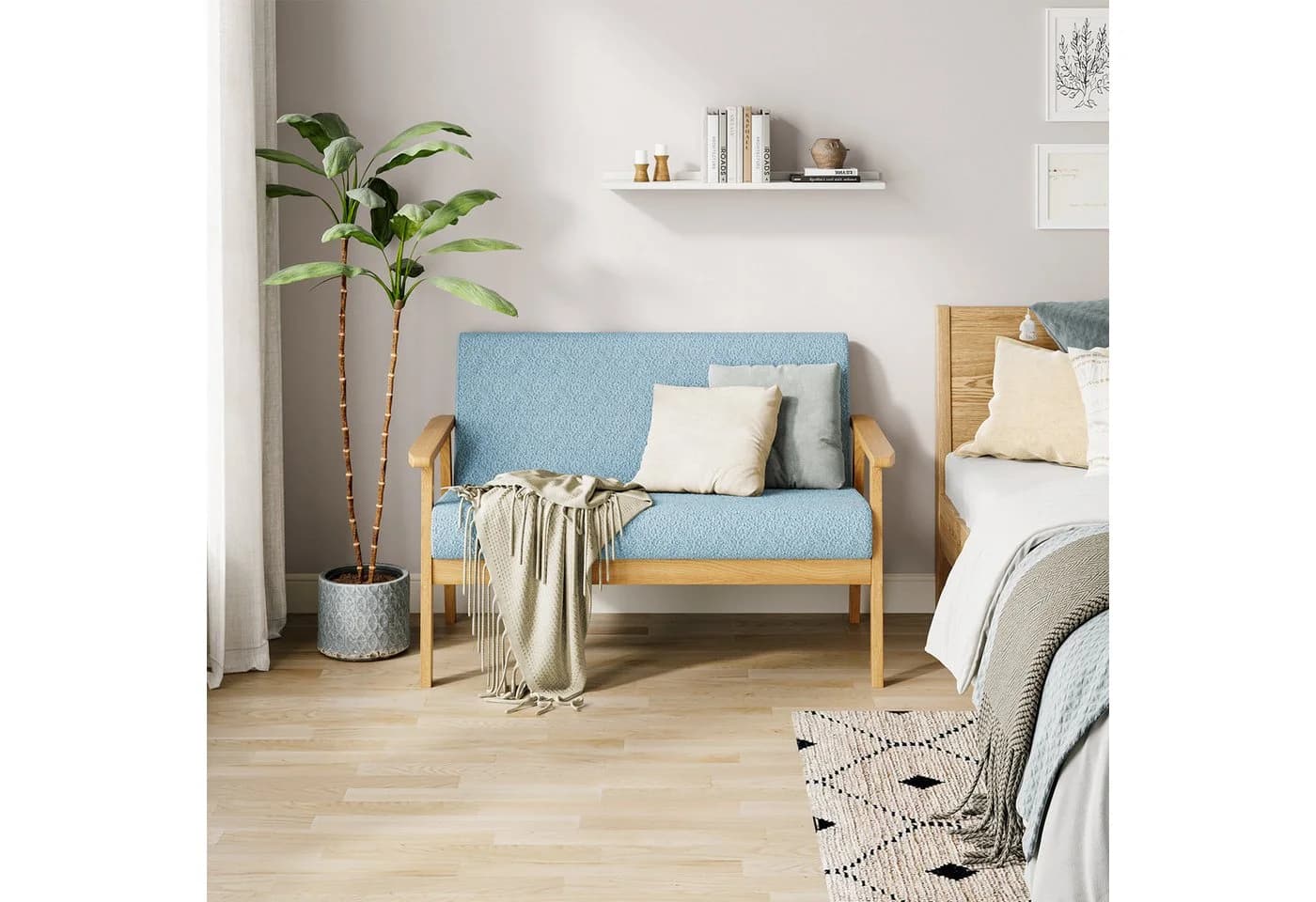 YOLEO 2-Sitzer Stoffsofa mit Holzarmlehnen - Bild 5