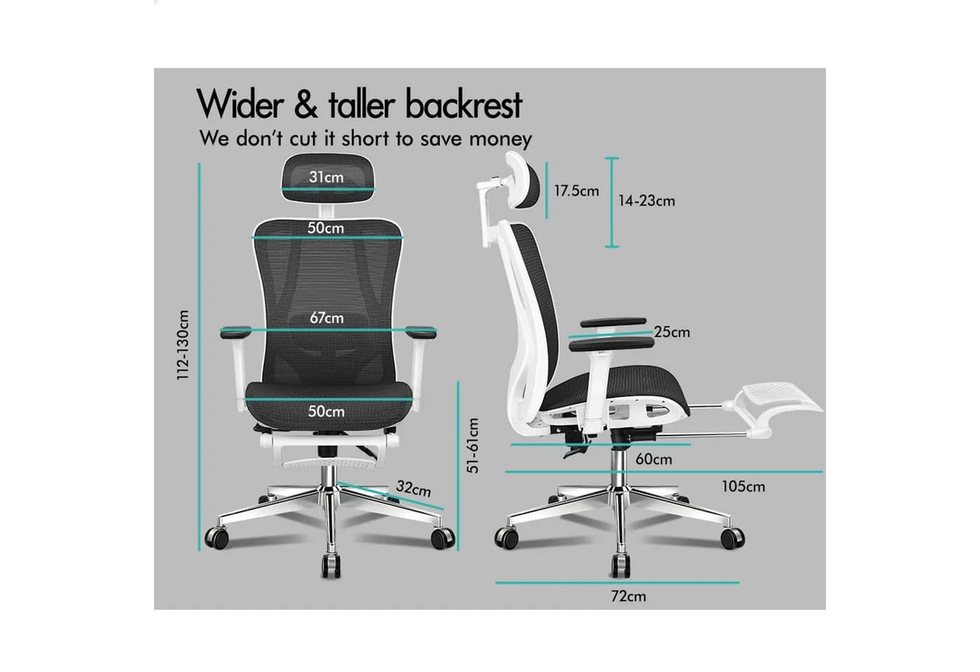 ALFORDSON Bürostuhl Ergonomischer Netzstuhl mit 3D-Armlehne Schwarz - Bild 1