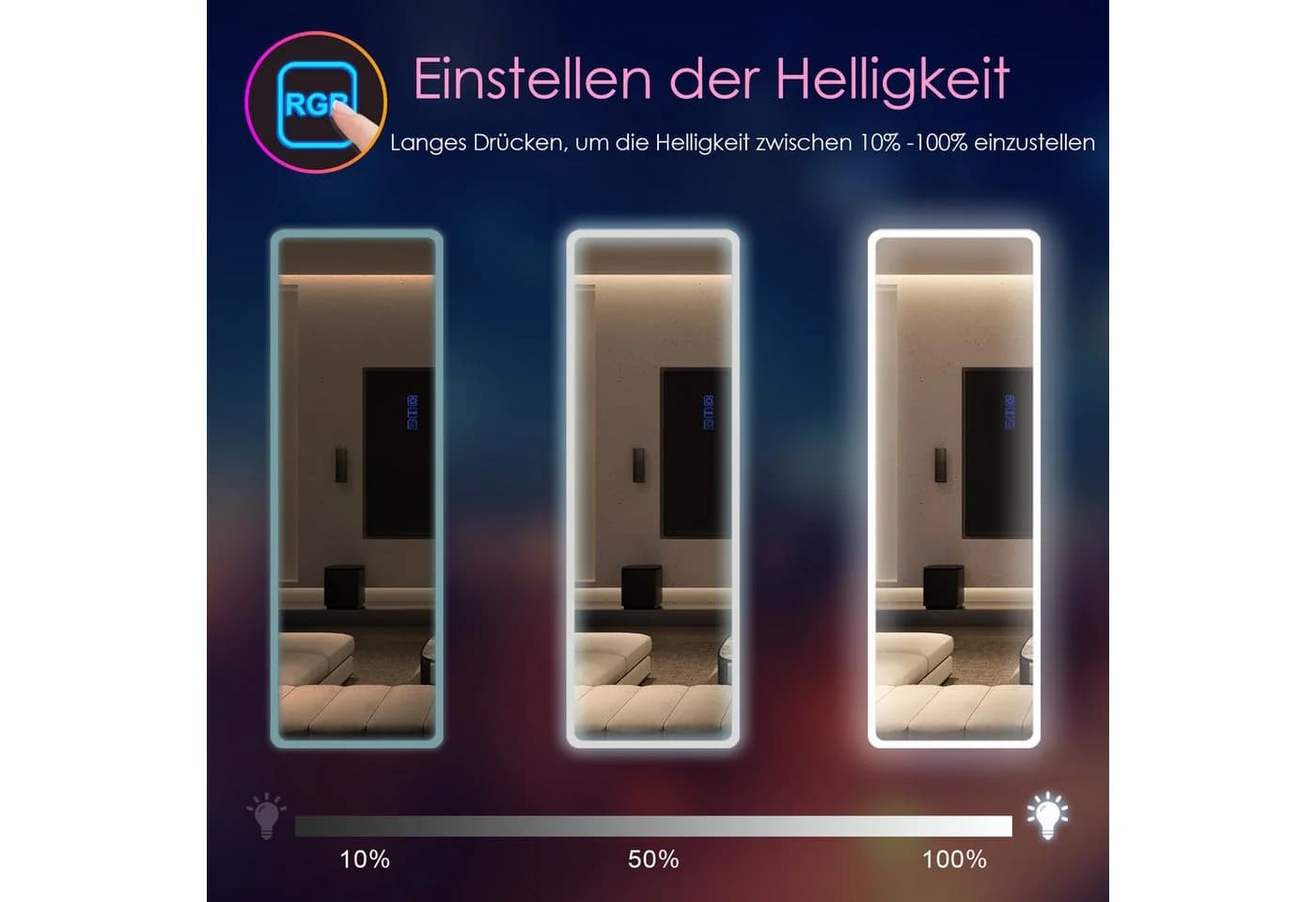LVSOMT Ganzkörperspiegel 120x40cm mit Licht RGB LED - Bild 4